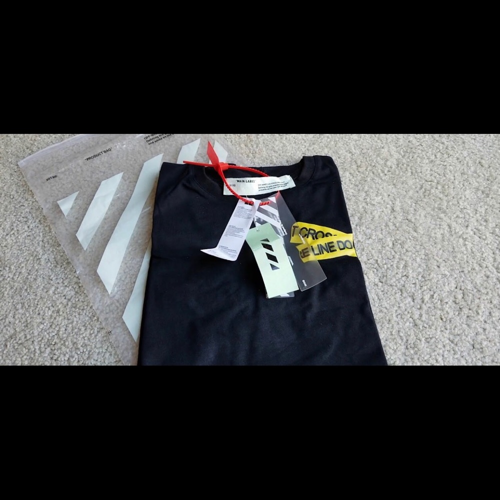Off white fire tape t shirt with bag receipt